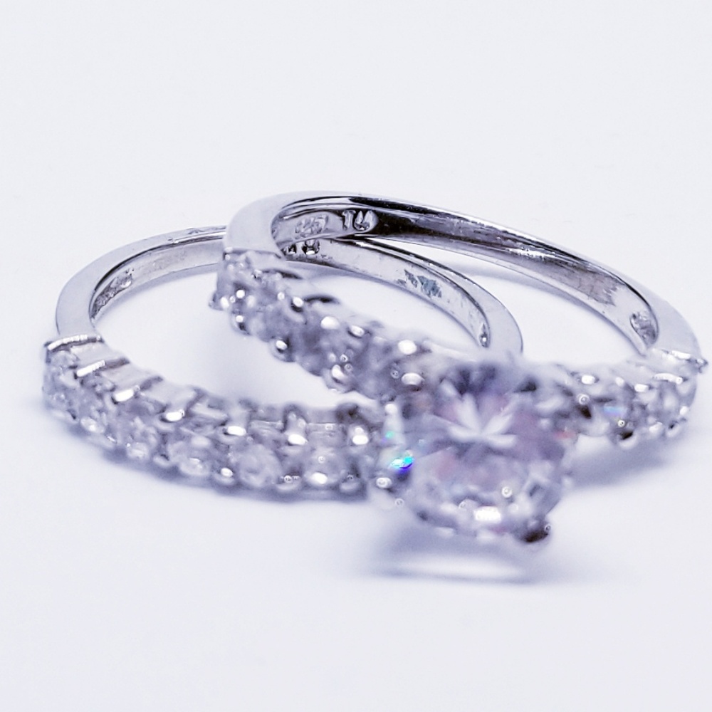 Sterling Silver Wedding Ring Set 925 CZ Round sz 6 - Picture 8 of 8